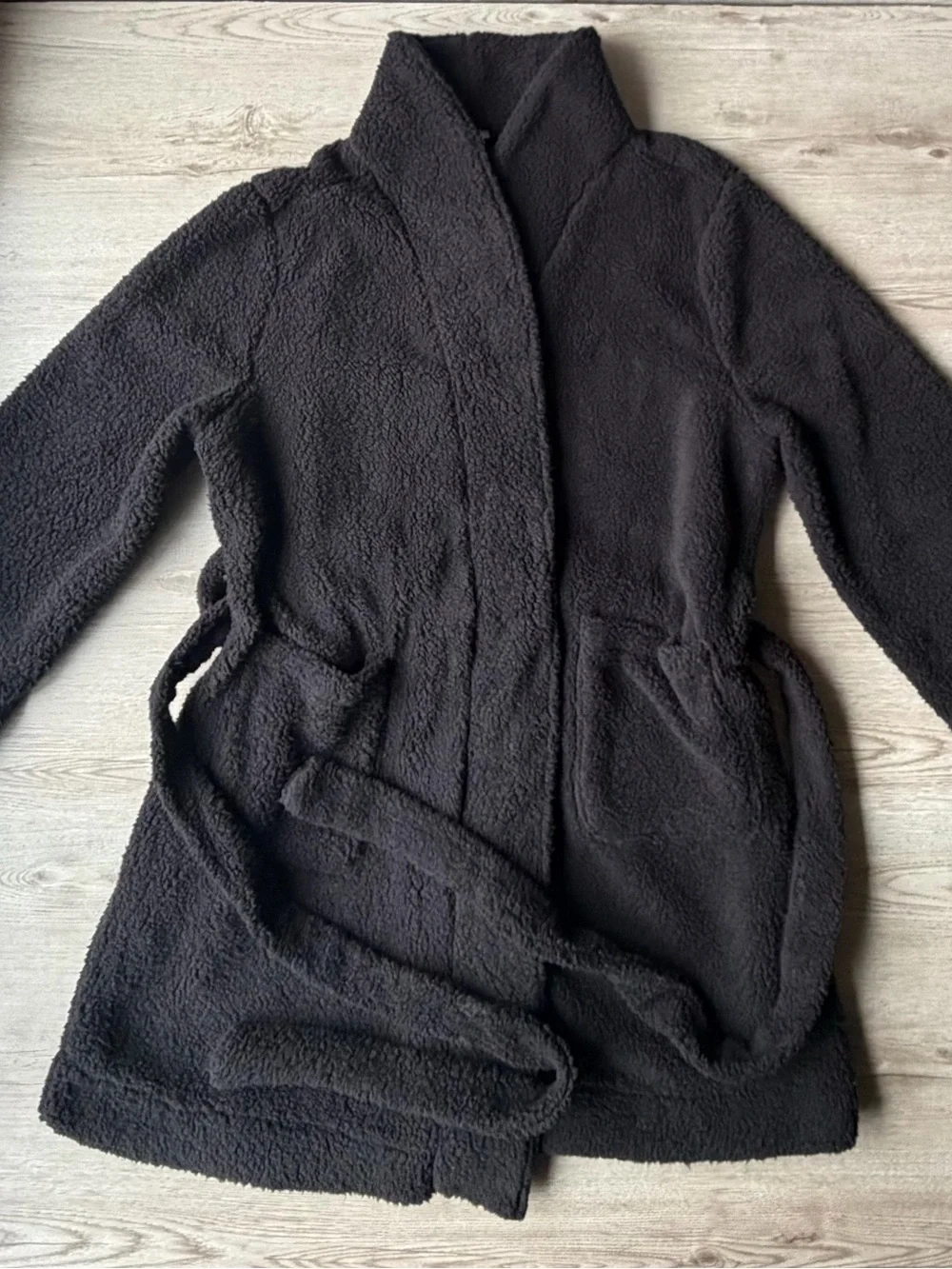 Black Plush Fleece Robe L/XL Belted Shawl Collar Cozy Sleepwear NWT